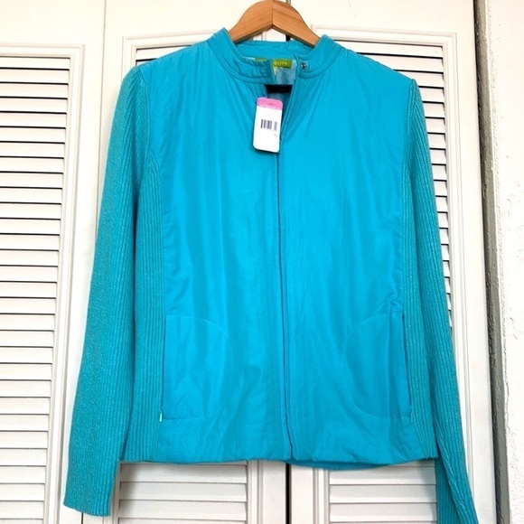 SIGRID OLSEN  Turquoise front zippered Jacket XL NWT $159 - Picture 2 of 9
